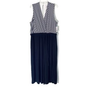 Sandra Darren Navy Blue Striped Cropped Jumpsuit Size XLarge